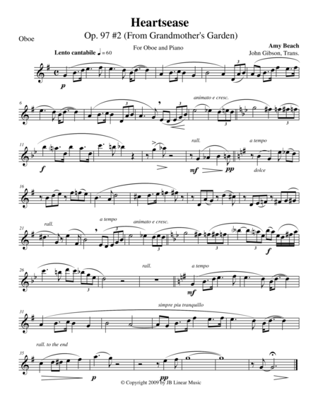 Heartsease By Amy Beach For Oboe And Piano Sheet Music