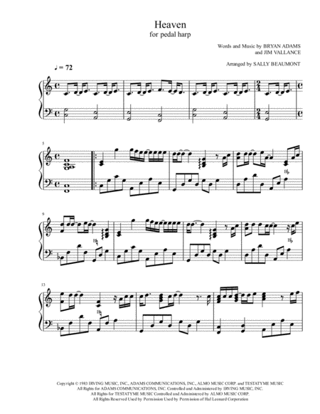 Free Sheet Music Heaven Bryan Adams Pedal Harp Solo