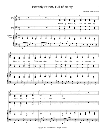 Heavenly Father Full Of Mercy Choir Version Includes Unlimited License To Copy Sheet Music