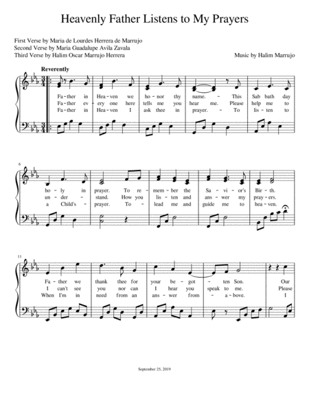 Free Sheet Music Heavenly Father Listens To My Prayers