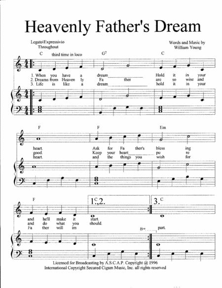 Free Sheet Music Heavenly Fathers Dream