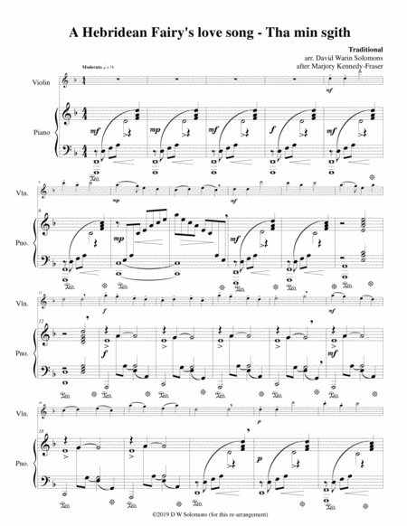 Free Sheet Music Hebridean Fairys Love Song Tha Mi Sgith Arranged For Violin And Piano