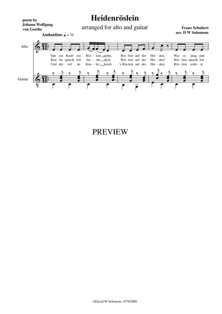 Heidenrslein Low Voice And Guitar Sheet Music