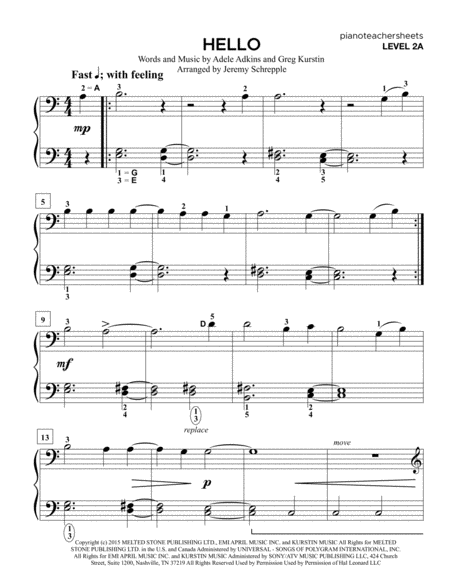 Free Sheet Music Hello 2a