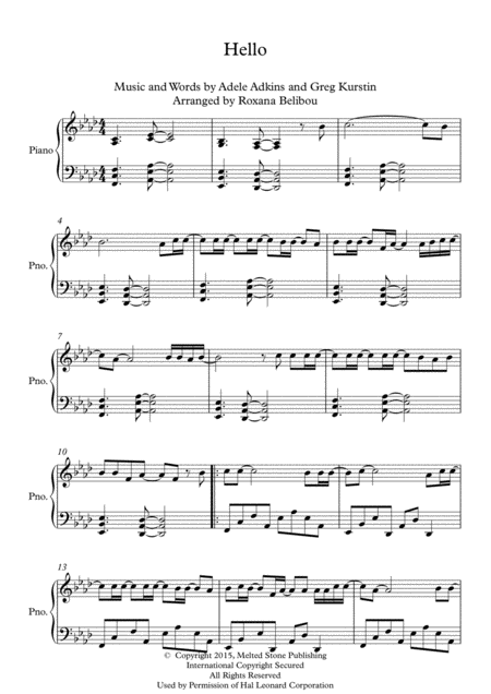 Hello By Adele Piano Sheet Music