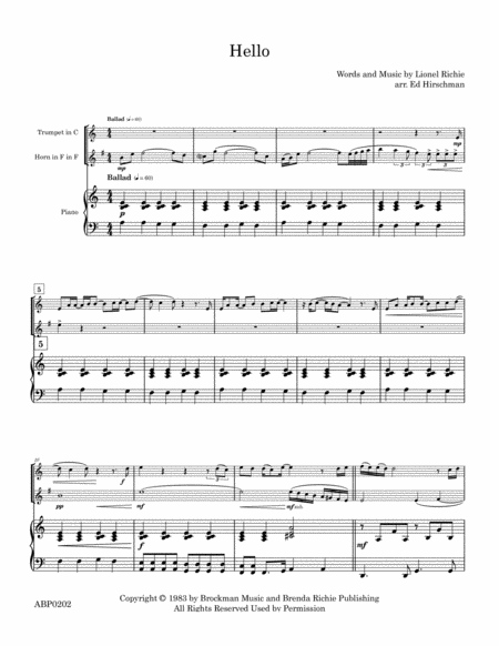 Free Sheet Music Hello For Piano Trumpet And French Horn