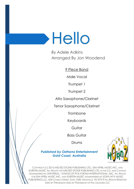 Free Sheet Music Hello Male Key 9 Piece Band