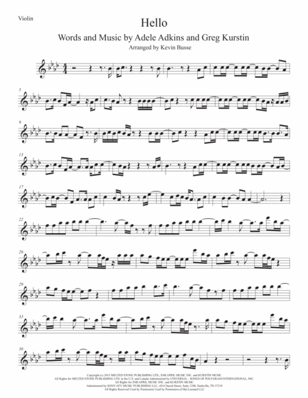 Hello Violin Original Key Sheet Music