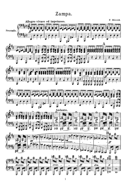 Helord Zampa Overture For Piano Duet 1 Piano 4 Hands Ph801 Sheet Music