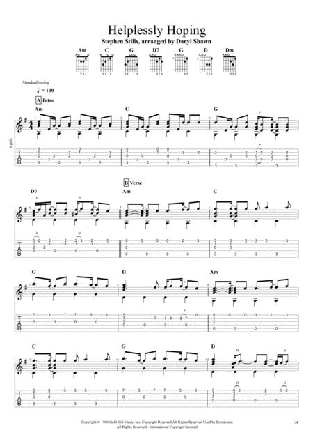 Helplessly Hoping Crosby Stills Nash For Solo Fingerstyle Guitar Sheet Music