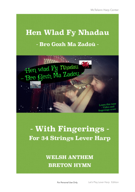 Free Sheet Music Hen Wlad Fy Nhadau Bro Gozh Ma Zado For Lever Harp Only Score