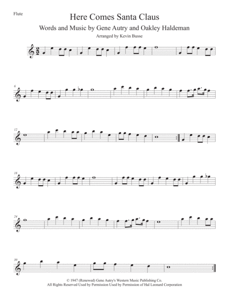 Free Sheet Music Here Comes Santa Claus Easy Key Of C Flute