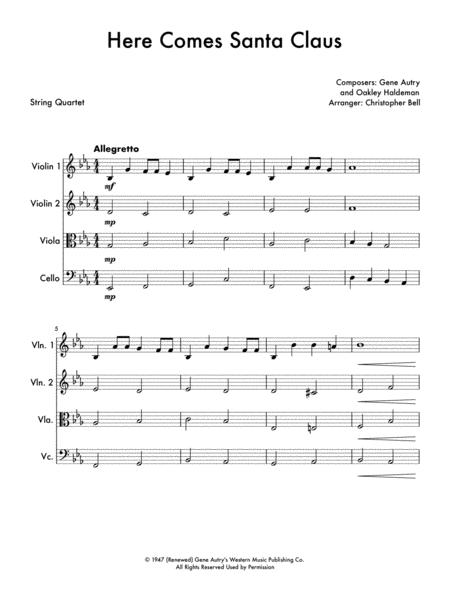 Free Sheet Music Here Comes Santa Claus String Quartet