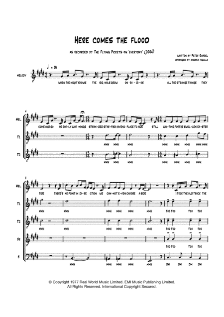 Free Sheet Music Here Comes The Flood Tttbb