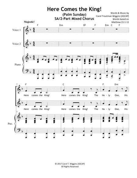 Here Comes The King Palm Sunday Sheet Music