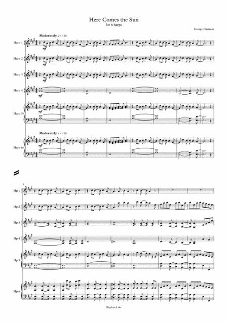 Free Sheet Music Here Comes The Sun For 6 Harps
