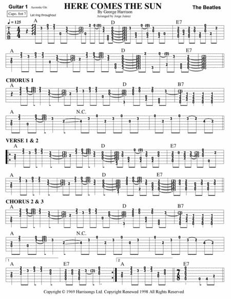 Free Sheet Music Here Comes The Sun Guitar Tab