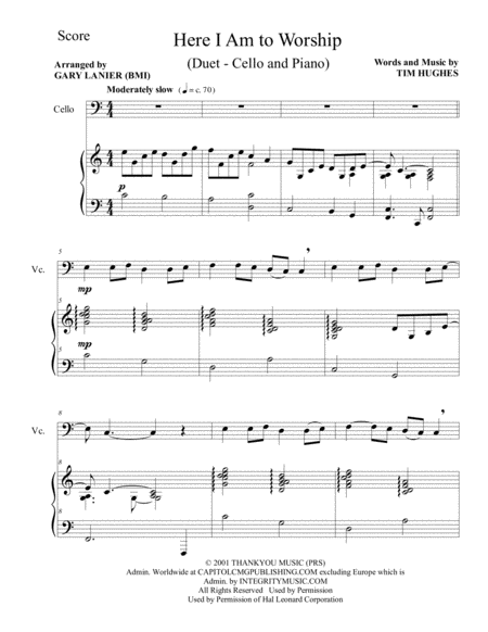 Free Sheet Music Here I Am To Worship Duet Cello And Piano Score And Parts