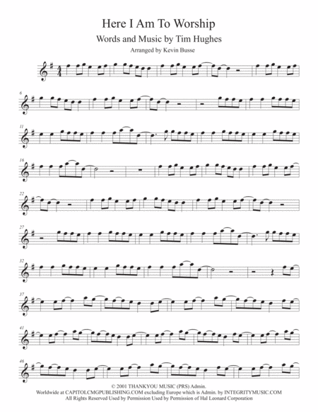 Free Sheet Music Here I Am To Worship Flute