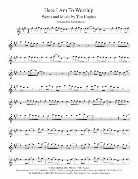 Here I Am To Worship Original Key Violin Sheet Music