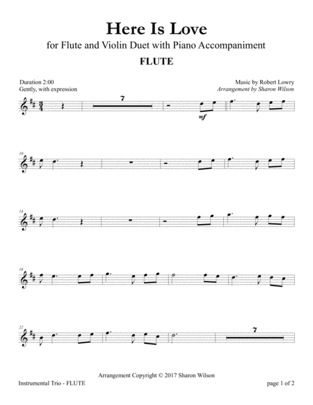 Free Sheet Music Here Is Love Flute And Violin Duet With Piano Accompaniment
