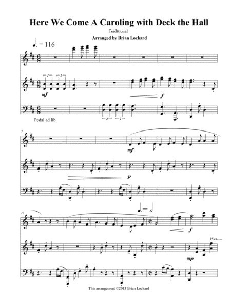 Free Sheet Music Here We Come A Caroling With Deck The Hall Advanced Piano Solo Or Organ