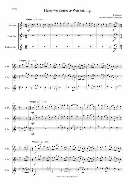 Here We Come A Wassailing For Saxophone Trio Sheet Music