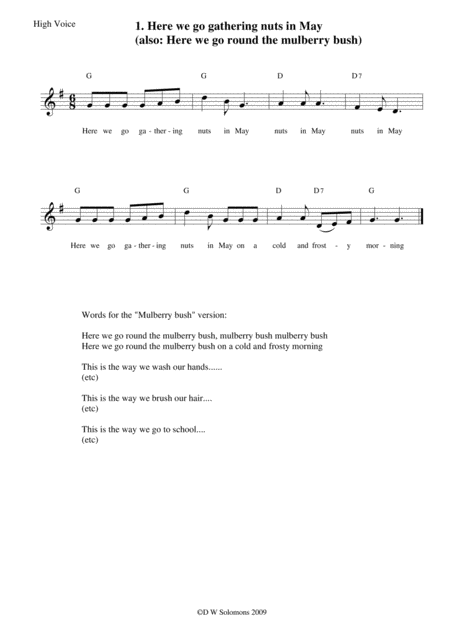 Here We Go Gathering Nuts In May Arranged For High Voice Medium Voice Or Low Voice With Guitar Chord Accompaniments Sheet Music