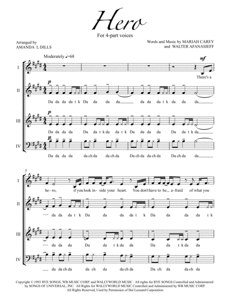 Free Sheet Music Hero Mariah Carey Quartet Pricing