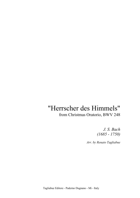 Herrscher Des Himmel From Christmas Oratorio Bwv 248 For Satb Choir And Piano Organ Sheet Music