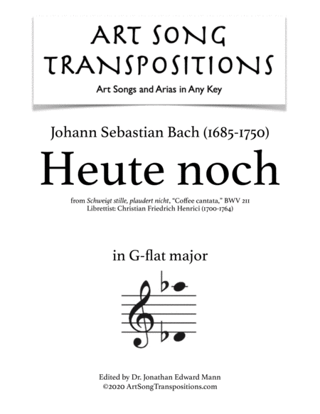 Heute Noch Bwv 211 Transposed To G Flat Major Sheet Music