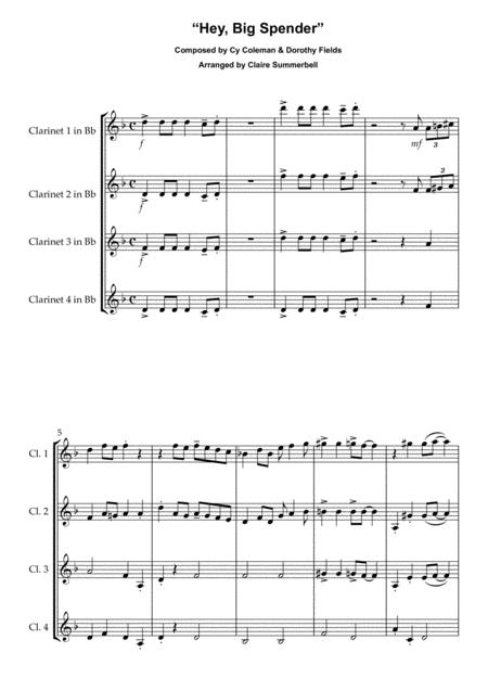 Hey Big Spender Clarinet Quartet Sheet Music