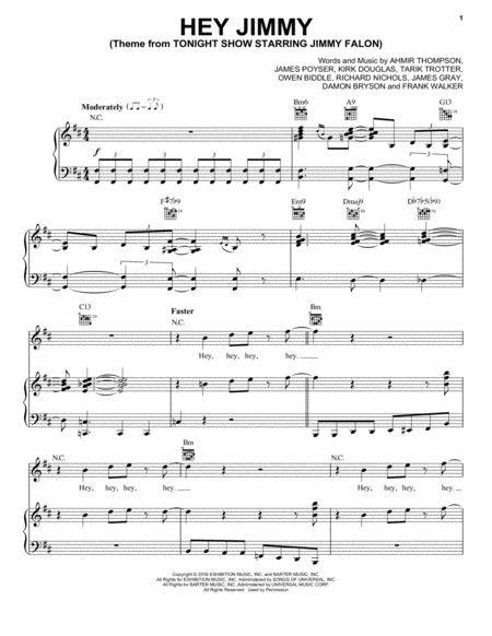 Free Sheet Music Hey Jimmy Theme From Tonight Show Starring Jimmy Fallon