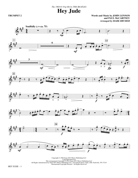 Hey Jude Arr Mark Brymer Trumpet 2 Sheet Music