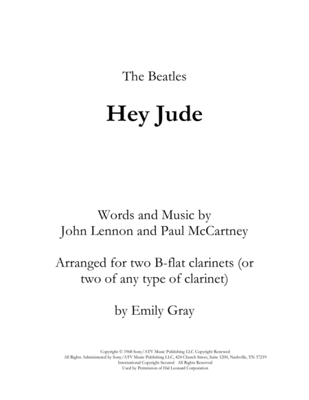 Hey Jude Clarinet Duet Sheet Music