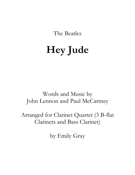 Hey Jude Clarinet Quartet Sheet Music