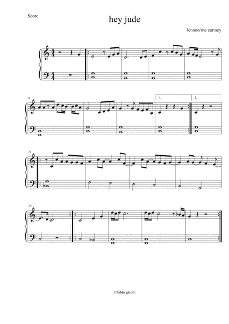 Hey Jude Easy Piano Sheet Music