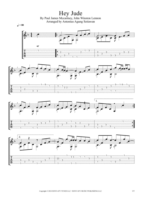 Free Sheet Music Hey Jude Fingerstyle Guitar Solo