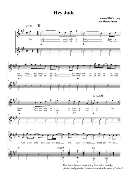 Free Sheet Music Hey Jude For Voice And Guitar