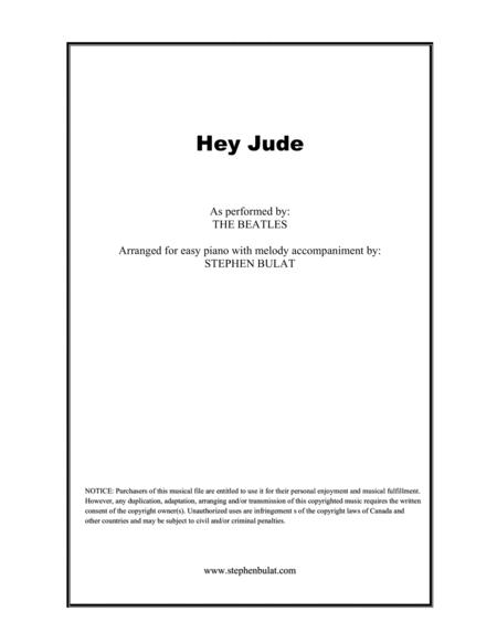 Hey Jude The Beatles Easy Piano With Melody Accompaniment Key Of C Sheet Music