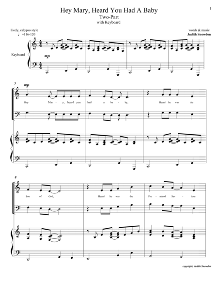 Free Sheet Music Hey Mary Heard You Had A Baby Two Part