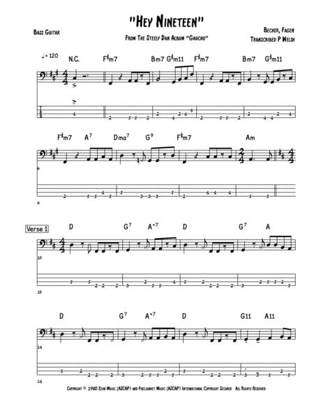 Free Sheet Music Hey Nineteen Bass Guitar Tab