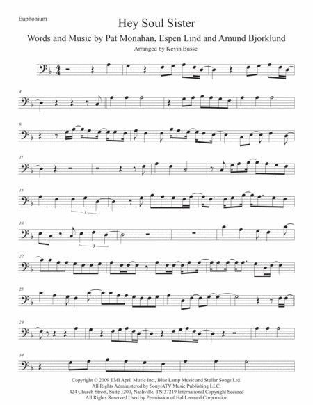 Hey Soul Sister Euphonium Sheet Music