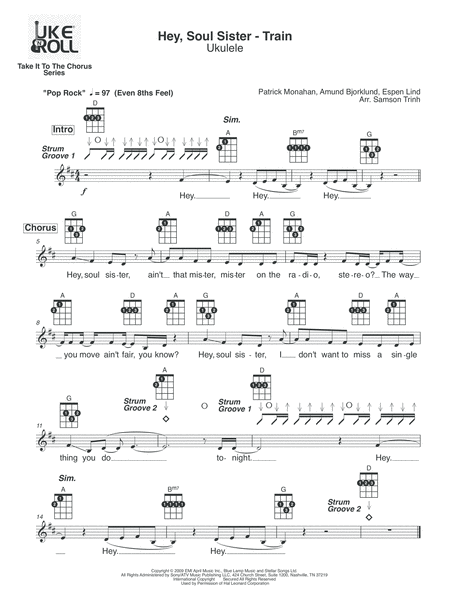 Hey Soul Sister Ukulele Sheet Music