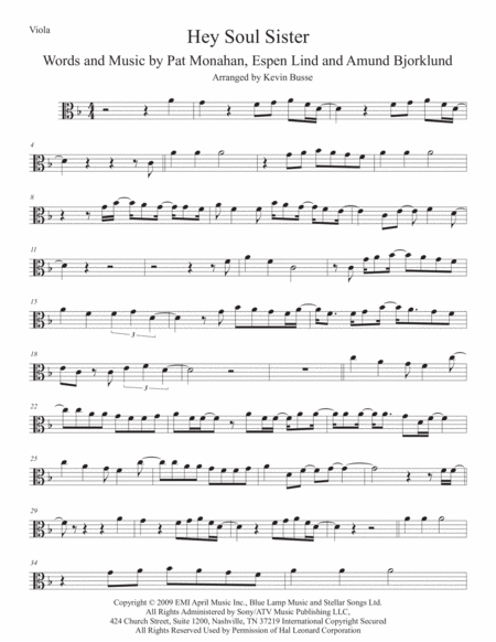 Hey Soul Sister Viola Sheet Music