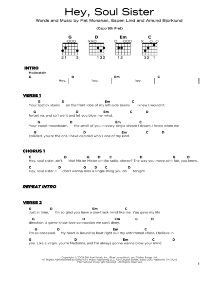 Hey Soul Sister Sheet Music