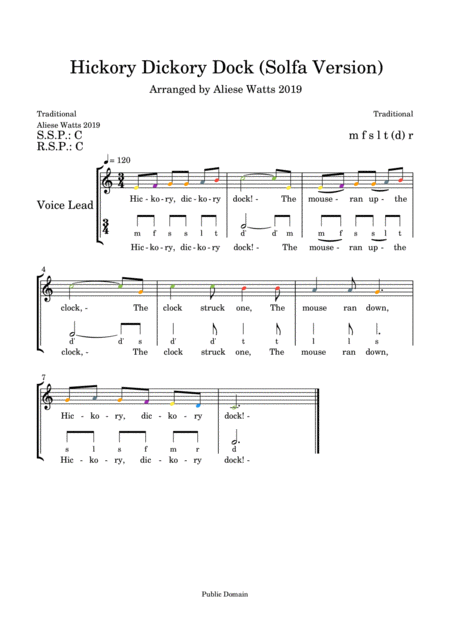 Hickory Dickory Dock Solfa Version Sheet Music