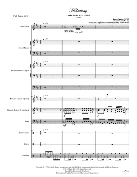 Hideaway Chicago Full Score Set Of Parts Sheet Music