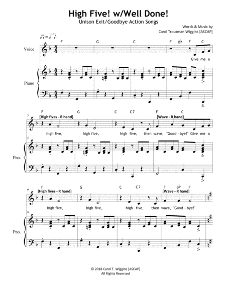 High Five With Well Done Welcome Goodbye Songs Sheet Music