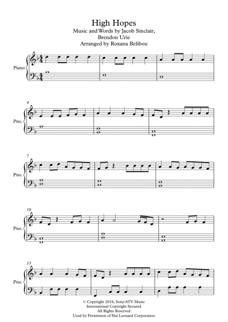 High Hopes By Panic At The Disco Easy Piano Sheet Music